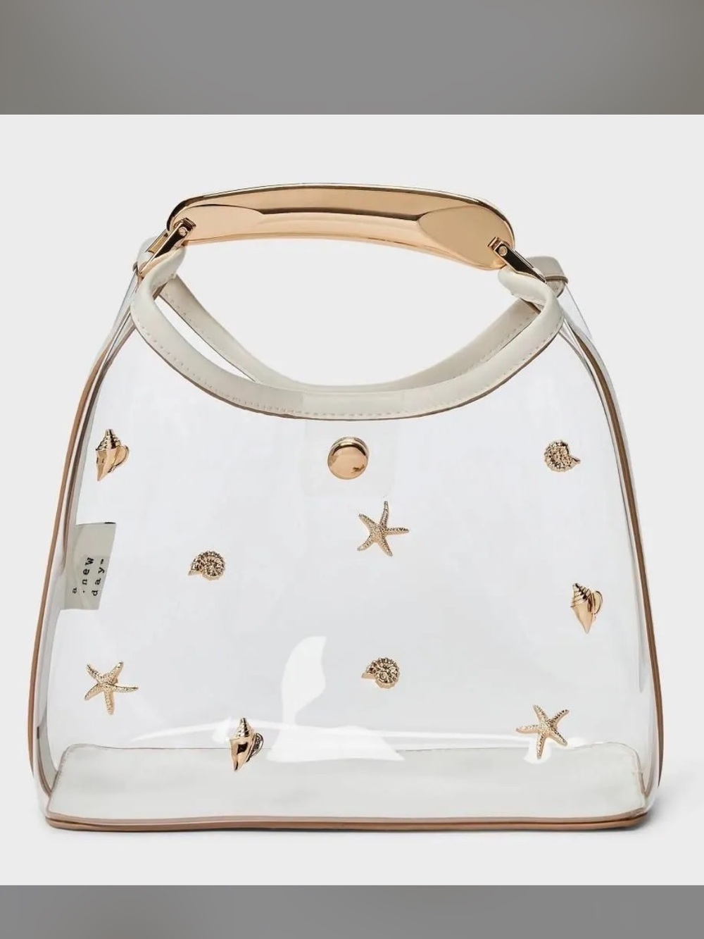 Clear Beach Tote with Gold Shell Accents